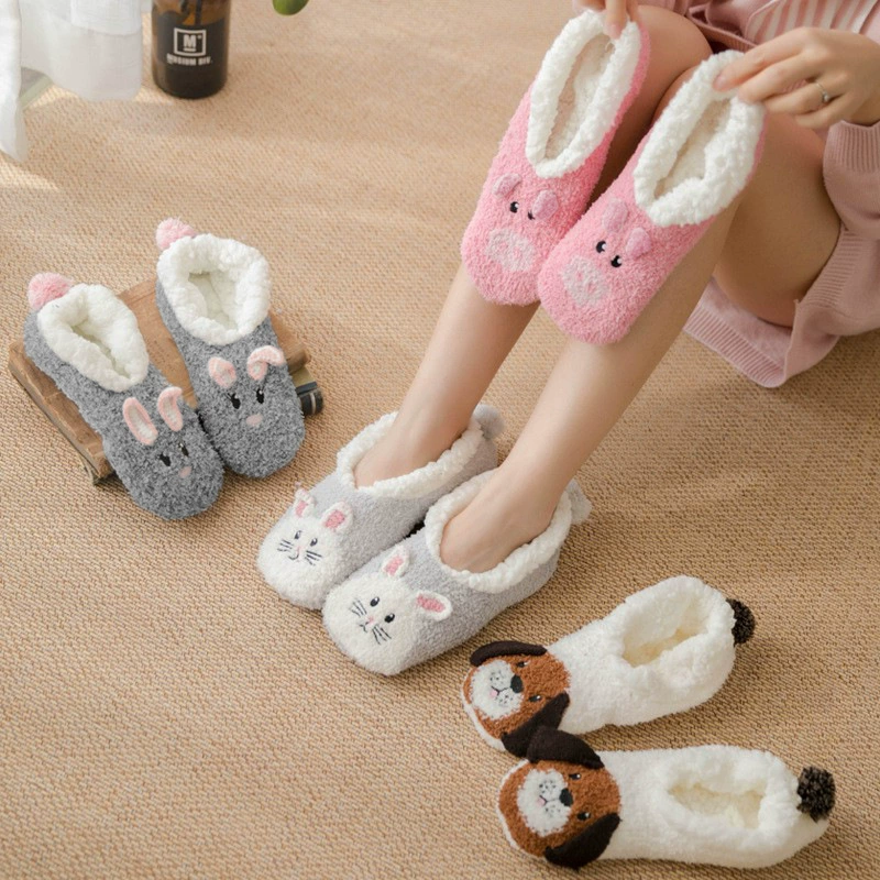 Носки-тапочки из кораллового флиса для дома, утолщенные, женские, из овечьего флиса, нескользящие