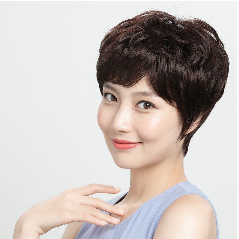 Peluca, pelo largo femenino, capucha completa, temperamento, corte de pelo liso de longitud media, manga de peluca esponjosa natural lolita