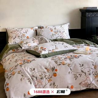 专柜品质~中式风100高支高密匹马棉印花四件套纯棉全棉贡缎套件