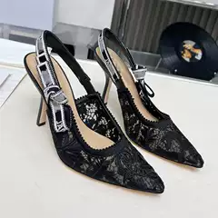 European and American Casual Fashion High Heels 2025 New Lace Embroidered Genuine Leather Strap High Heel Sandals Elegant Trendy Foreign Trade