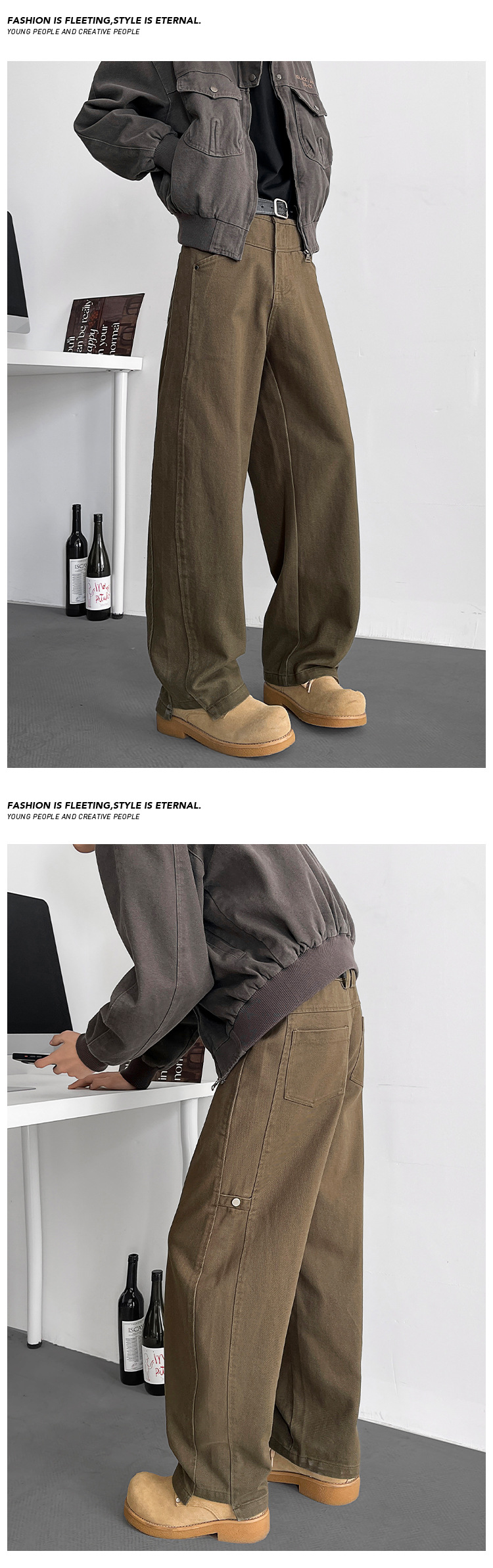 Pantaloni casual da uomo a gamba larga stile patchwork streetwear_voghion.com