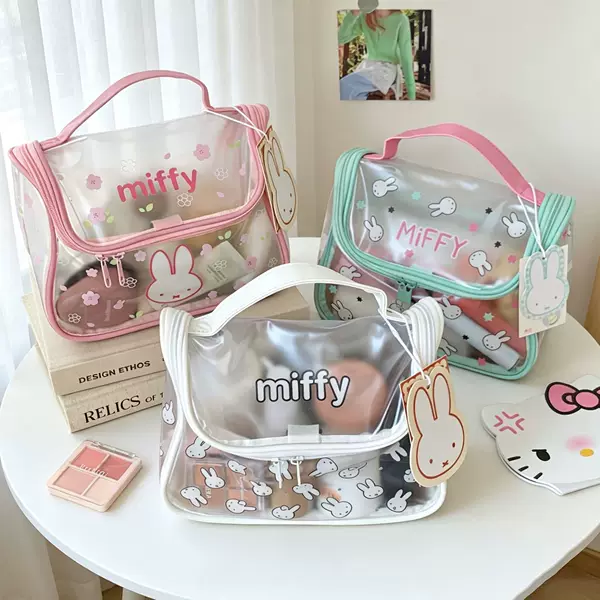 Authentic Miffy Jelly Bag Pvc Waterproof Portable Travel Cosmetic Bag Large Capacity Transparent Portable Cosmetic Storage Bag