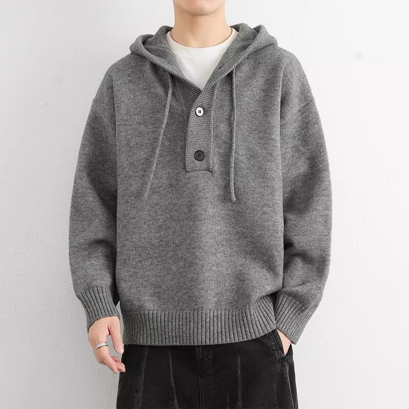 Autumn and Winter Super Nice Lazy Style Hooded Thickeneded Knitwear Men's Half Cardigan Knitwear High-End Pullover Top