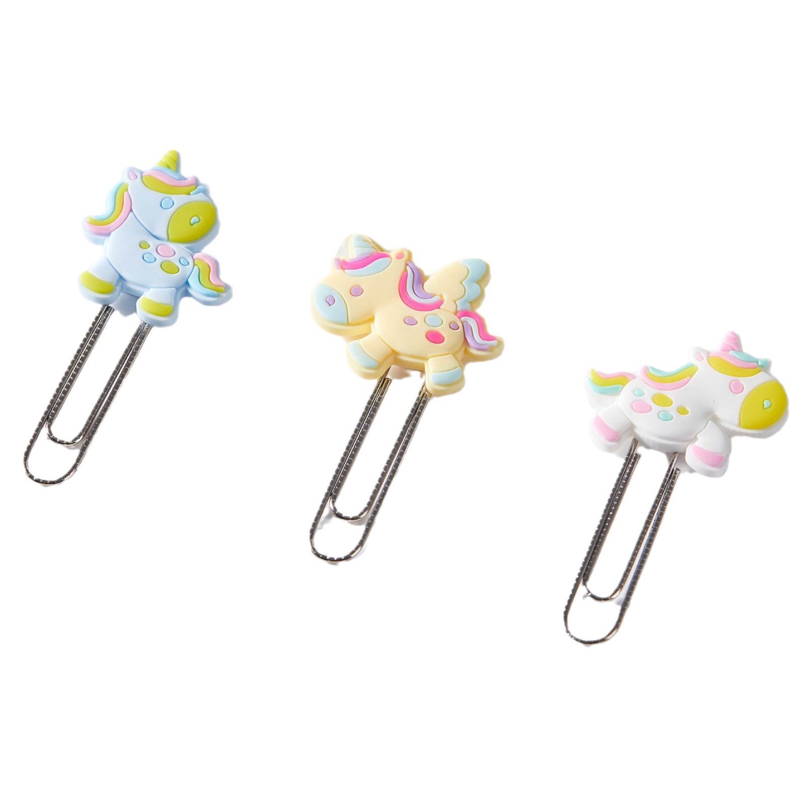 Unicornio de dibujos animados PVC pegamento blando clips de papel de prueba de estudiantes clips de marcadores clips para suministros de oficina clips de metal