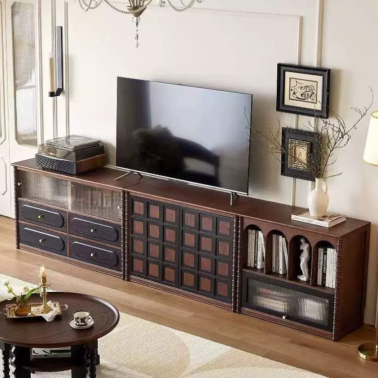 电视机客厅家用实木小户型收纳储物柜法式复古田园茶几电视柜组合