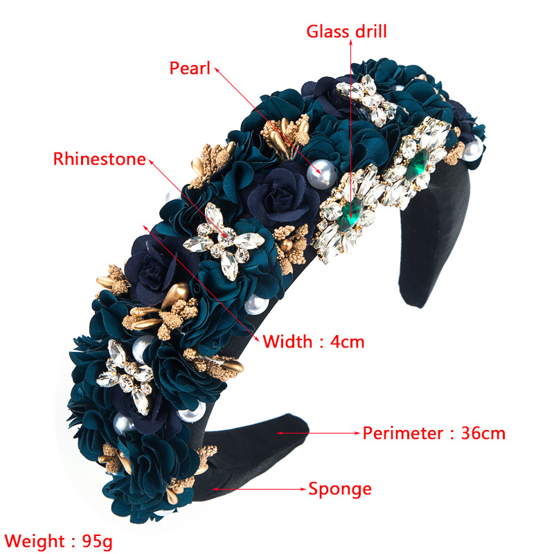 Fashion Flower Headband Rhinestones Sponge Wide Edge Hair Accessories display picture 1