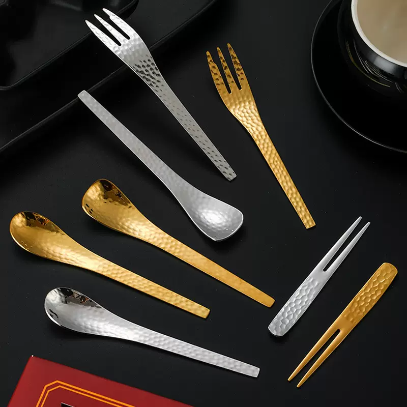 304不锈钢锤纹甜品叉 日式咖啡勺雪糕叉勺茶匙水果叉燕窝冰淇淋勺