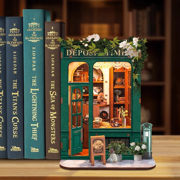 Time Small House Book Stand Handmade DIY Cabin Micro Model Three-dimensional Puzzle Gift English Cross Border