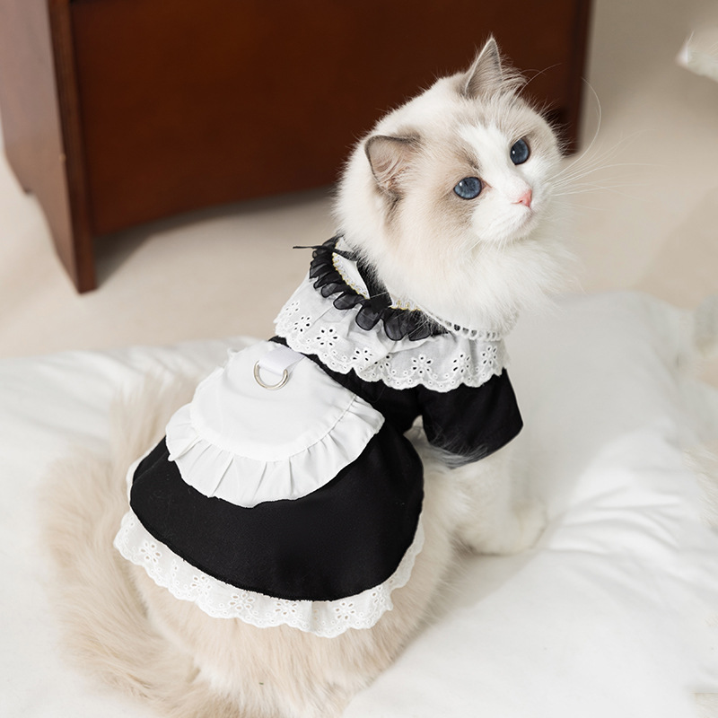 Gato primavera verano princesa estilo JK mucama falda media y pequeña perro estilo universitario perro falda de encaje ropa para perros