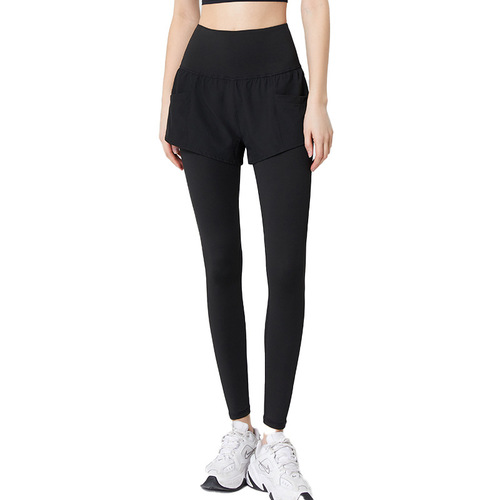 Autumn and winter new A version slimming fake two-piece sports pants women's high waist abdominal control fitness pants plus size 200 pounds yoga clothes