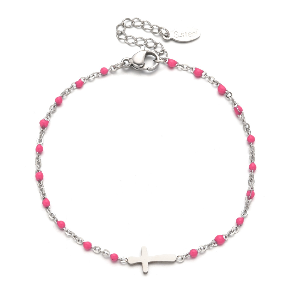 10g Weight Bracelets Classification 1 Piece Quantity Daily Occasion Stainless Steel Material Cross Pattern Women's Gender Enamel, Plating Design Simple Style Style Simple Style Cross Stainless Steel Enamel Plating Bracelets 10