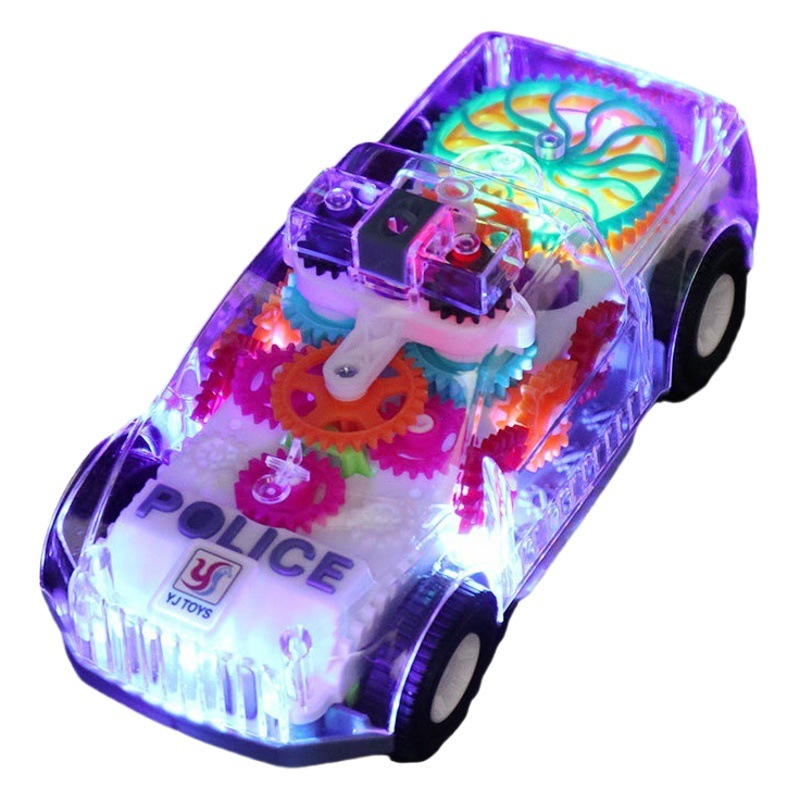 TikTok misma música Luz Coche de juguete universal para niños y niñas Concepto de engranaje transparente transfronterizo Coche eléctrico para niños