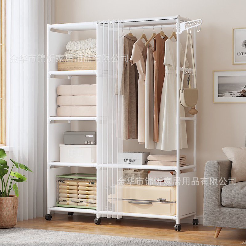 armario simple casero dormitorio piso a prueba de polvo armario de ropa de alquiler almacenaje tubo de acero grueso montaje armario simple