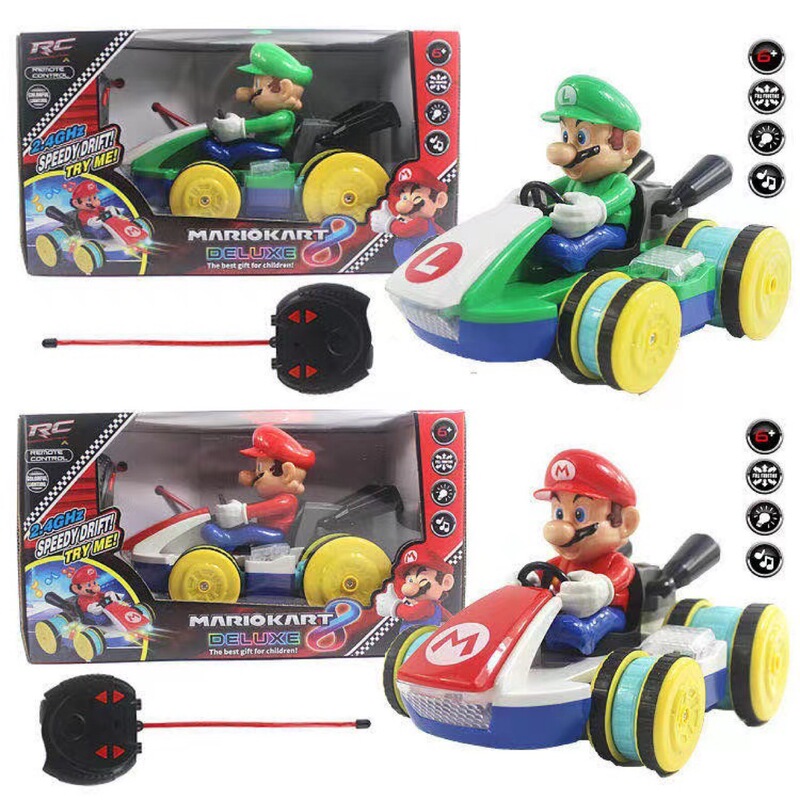 [Directly from the Manufacturer] 2.4g Four-Way Mario Remote Control Car, Cool Stunt Car with Lights and Music, Mario Kart