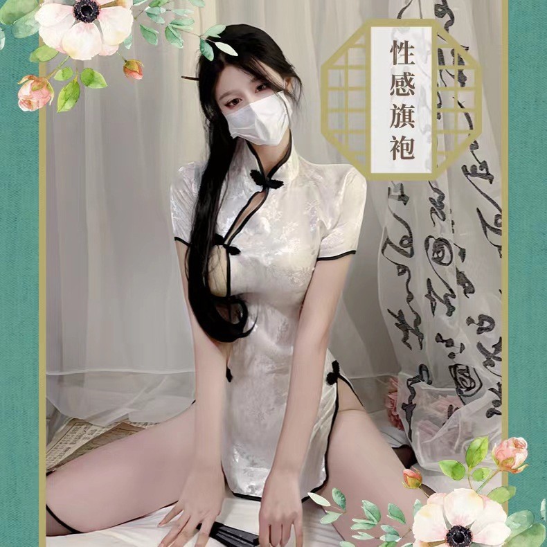 섹시한 속옷, 섹시한 치파오, 순수한 욕망 잠옷, 복고풍 자카드 버클, 하이 슬릿, 고대 스타일, 여성용 열정 유혹 유니폼