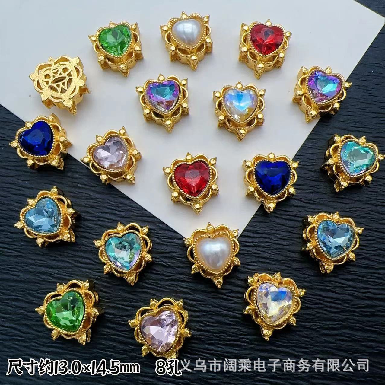 マイクロ象嵌ジルコニウムダイヤモンドマルチカラーピーチハートラブ8穴ビーズリング表面DIYビーズブレスレットネックレスジュエリーアクセサリー