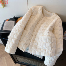 W9Q高级感丝绒单排扣圆领棉服女冬季2024新款时髦气质外穿保暖短