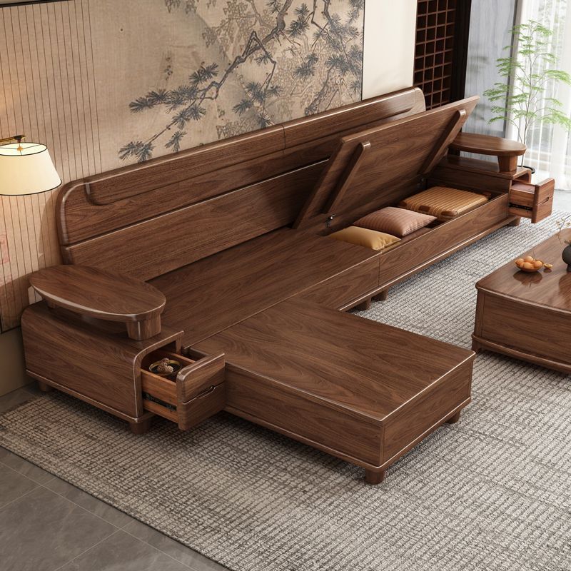 New Chinese Style Solid Wood Sofa Living Room Large and Small Size 2025 New Black Walnut Home Storage Sofa Combination