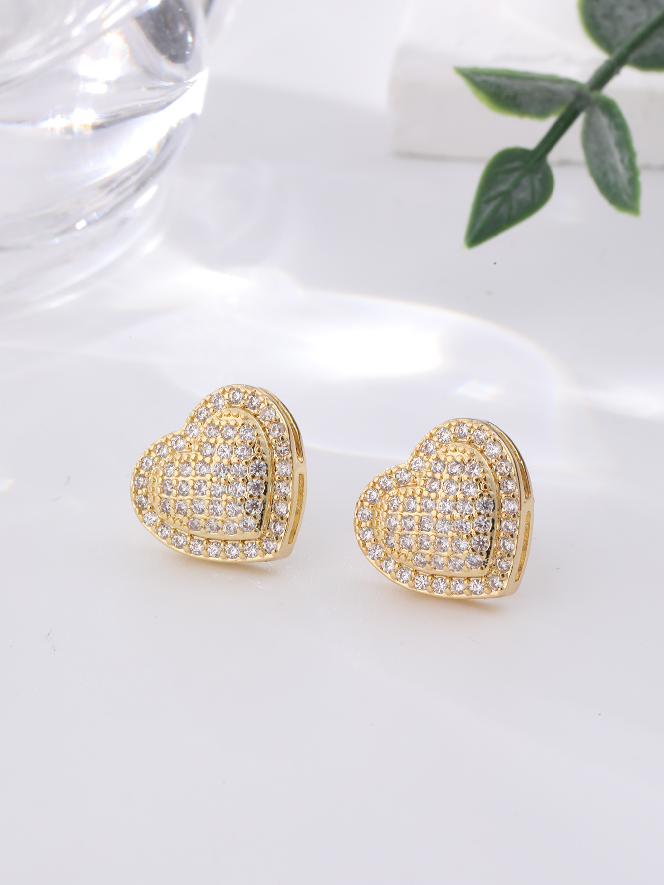 1 Pair Quantity Daily Occasion 1 Pair Elegant Glam Heart Shape Copper Zircon Ear Studs