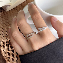 岚芷高级感钉子个性轻奢微镶饰品女古铜韩国ins开口925银戒指批发