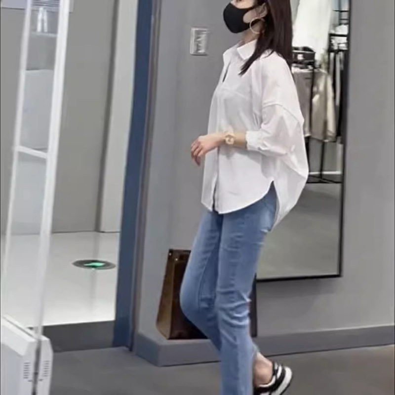 春秋季穿搭一整套2025年新款女装高级感白衬衫显瘦两件套装牛仔裤|undefined