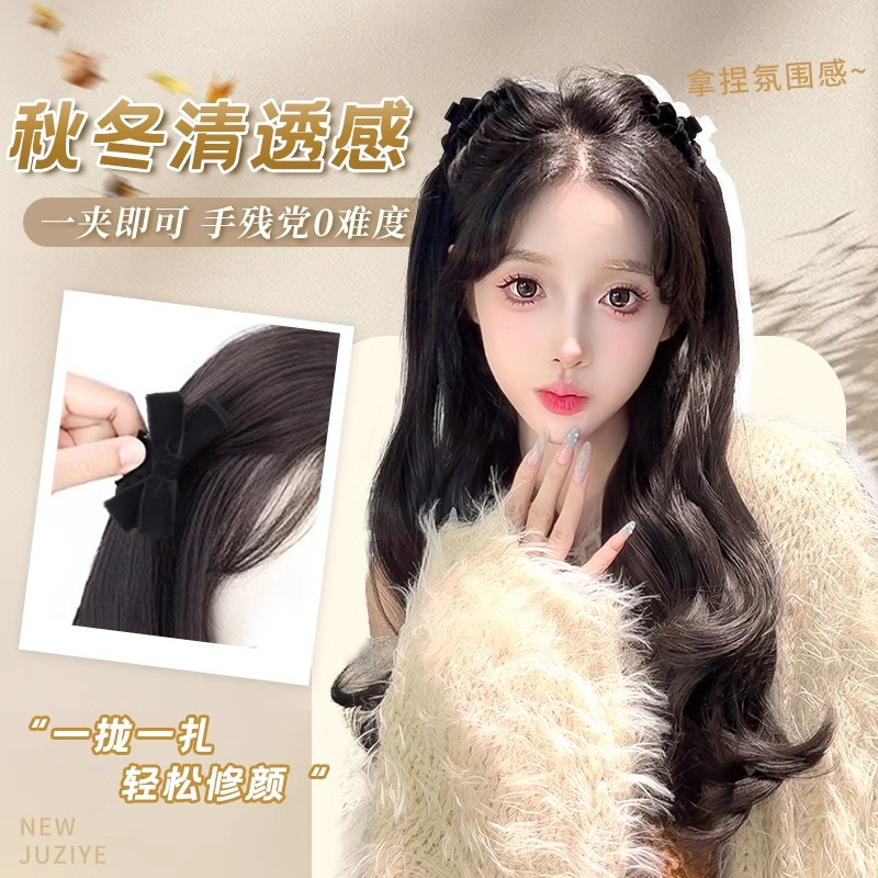 コニー フェイクヘア三つ編み 女性用 伝統的な中国風 リアルなフェイクヘア 蝶クリップ付き ハーフアップ ダブルポニーテール ヘアゴム フェイクヘアアクセサリー