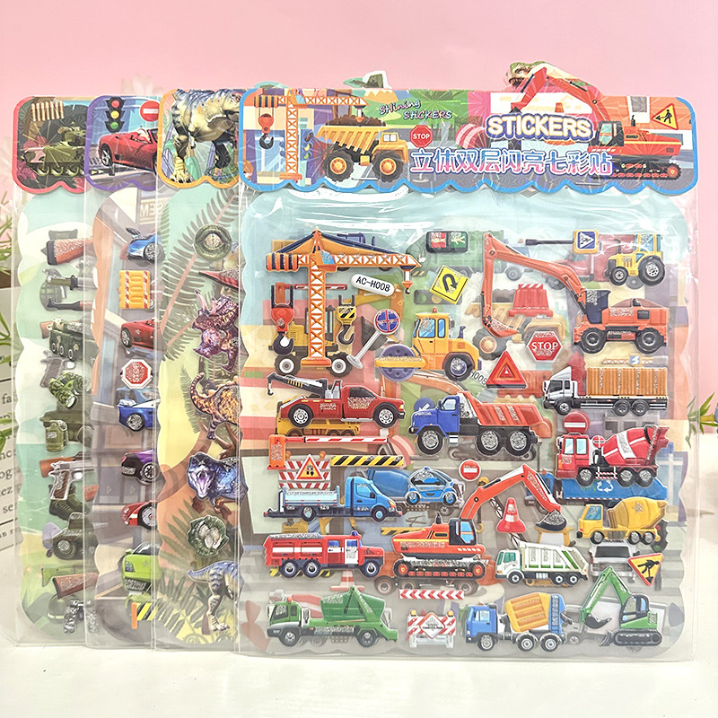 Kindergarten Baby Reward Double-Layer Stickers for Boys Dinosaur Car Animal Stereo Stickers for Girls Princess Stereo Cute Stickers