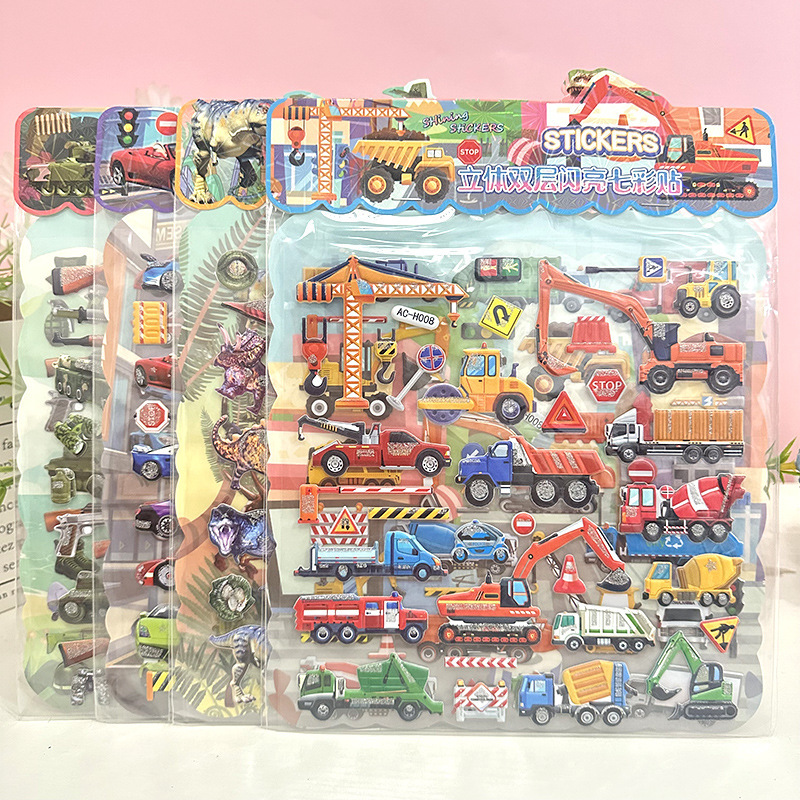 Kindergarten Baby Reward Double-Layer Stickers for Boys Dinosaur Car Animal Stereo Stickers for Girls Princess Stereo Cute Stickers