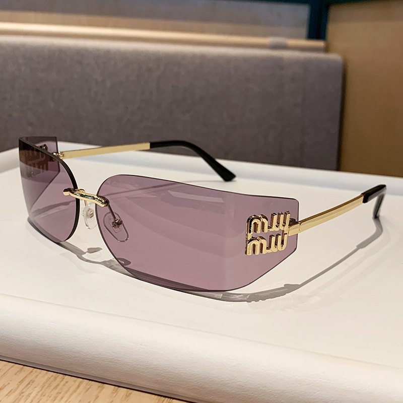 Y2K Rimless Metal Sunglasses, Narrow Frame, Zhang Wonyoung Style Mulinxi 90368 | UV400 Protection