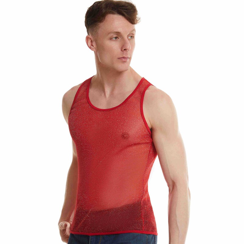 New Men's Vest Holiday Style Metal Style Hip Hop Shiny Transparent Tight-Fit Sports Fitness Base Men's Vest