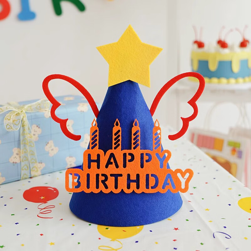진한 파란색 천사 색상의 생일 모자
