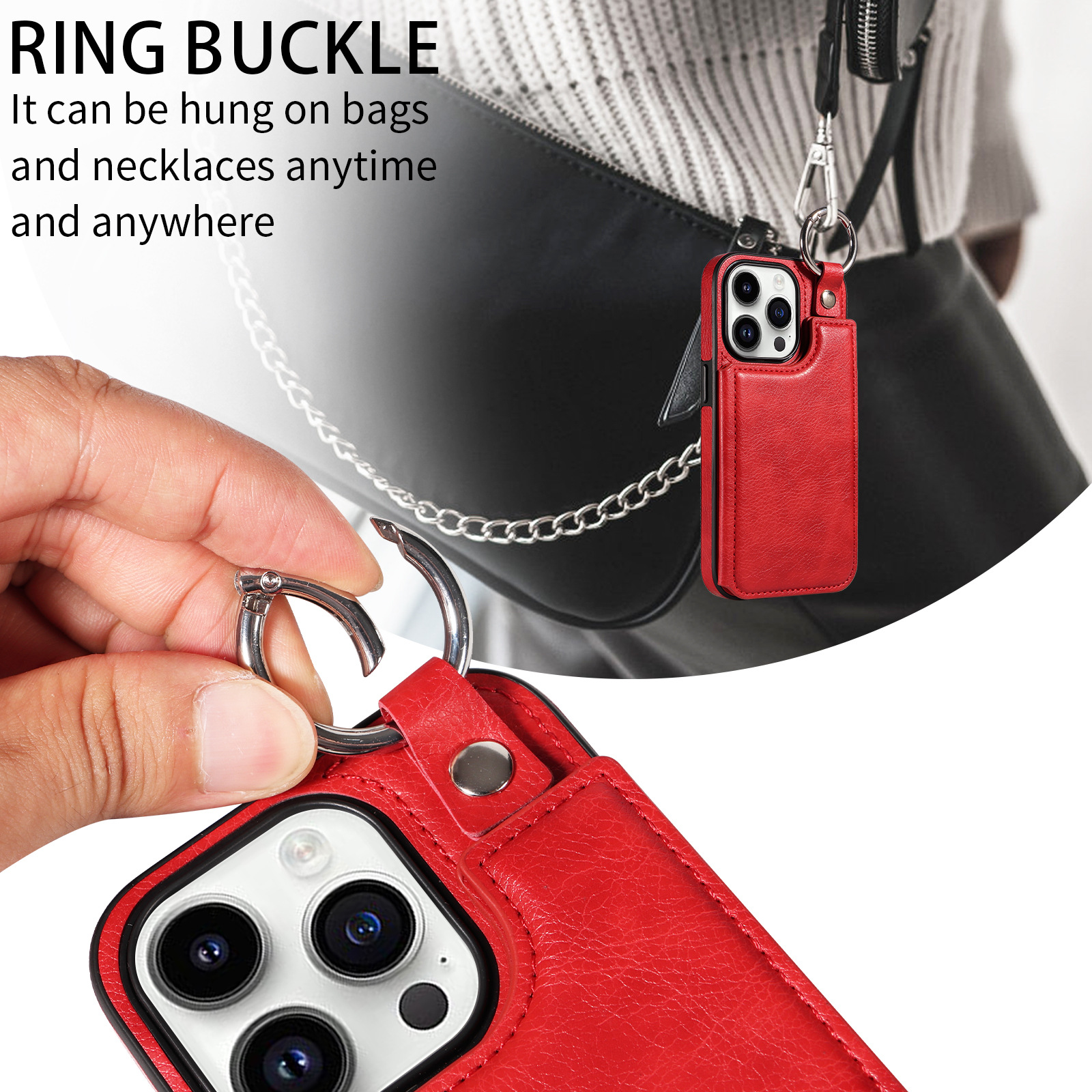 Suitable for iPhone 15 PROMAX Litchi Pattern Left and Right Flip Samsung S24U Ring Buckle Bracket Card Inrt Leather_voghion.com