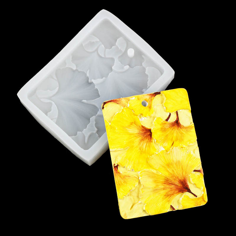 Rectangular grande Daisy ginkgo hoja listado de silicona molde aromaterapia yeso chocolate epoxi colgante cera chip