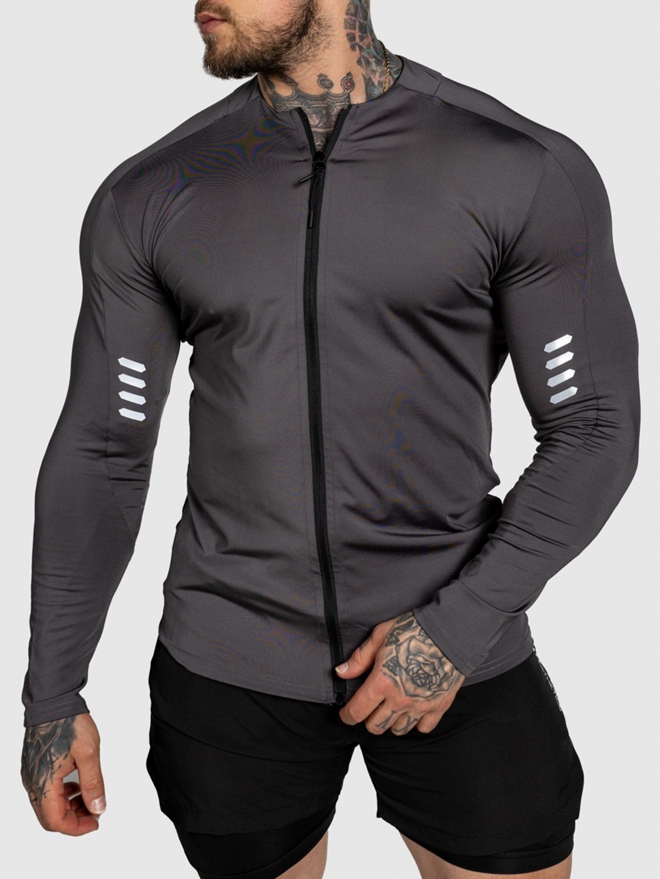 Men's Quick Drying Long Sleeve Cardigan Jacket Slim Fit Stretch Sports Fitness Base Layer Training Running Top Trendy Autumn_viptrois.com