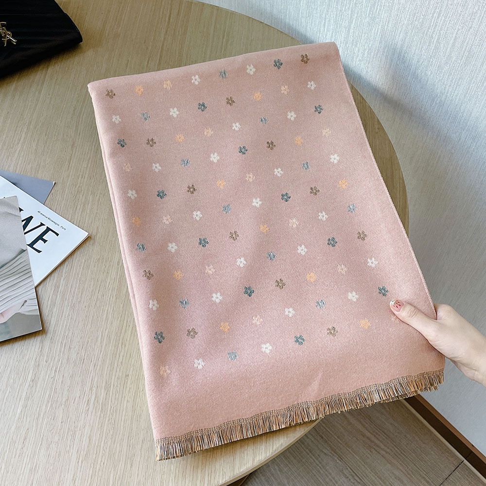 Version des berühmten Damen-Schals mit süßen kleinen Blumen im Kaschmir-Quasten-Stil für Damen, 192 x 62 cm, warm im Winter_voghion.com