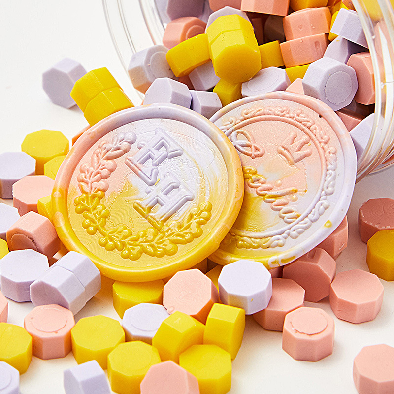 Cera de pintura al fuego, juego completo de sellos de pintura al fuego, octogonal, transparente, colorido, bolsa de colores mezclados, cera, venta al por mayor barata