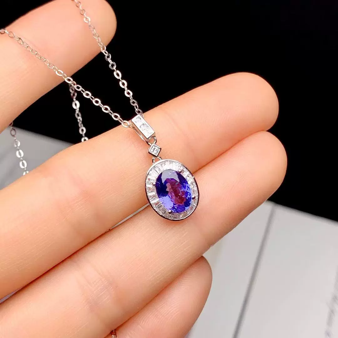 Подвеска из стерлингового серебра 925 пробы с инкрустацией натурального танзанита, повседневная, самая подходящая для сочетания, изысканная модная цветная цепочка на ключицу с драгоценными камнями