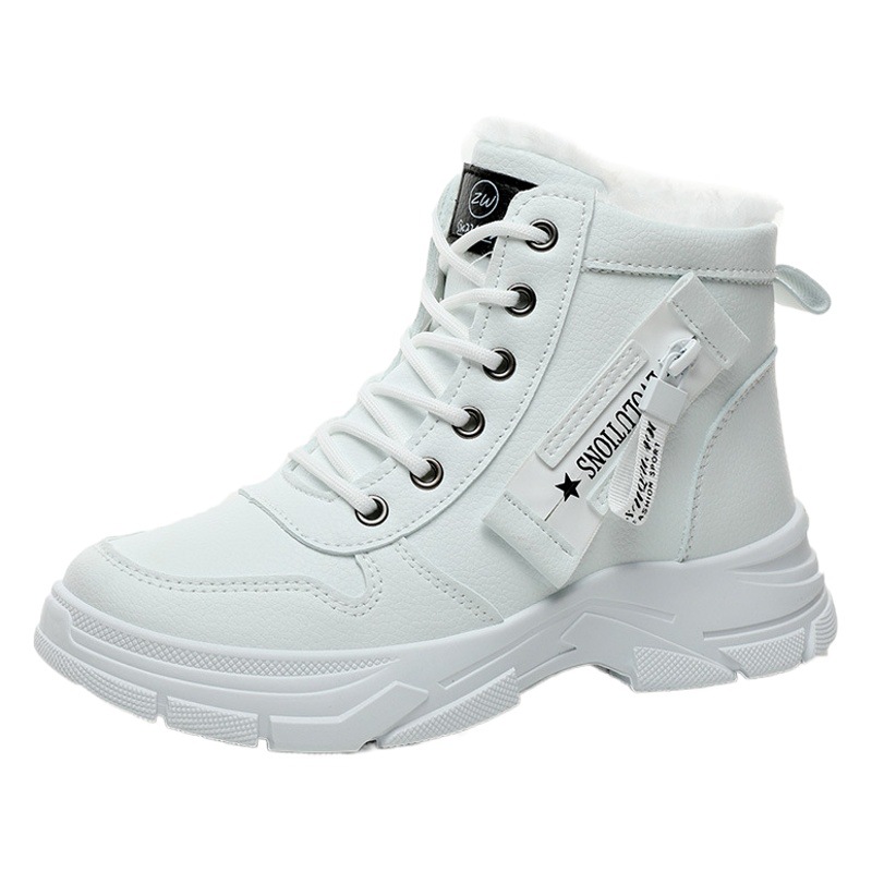 W2557 Martin Boots Women's Fashion 2023 Winter New British Students Thick Sole fleece-lined Cotton Shoes Increased Street Shoes