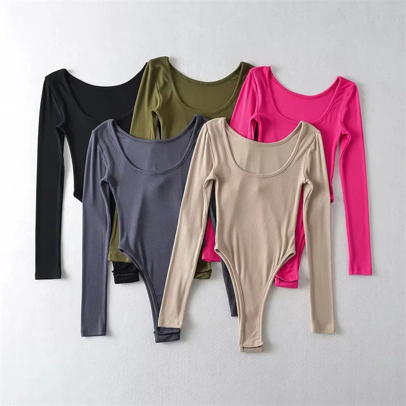Hot girl Instagram style two-way long-sleeved bodysuit, solid color, Instagram style, new autumn/winter 2022, slim fit and flattering top for women.