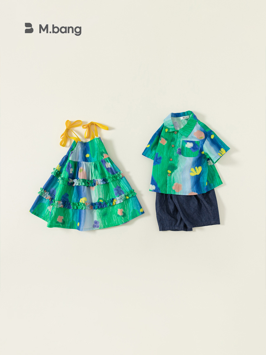 Ropa infantil Youbao, conjuntos para hermanos, camisa con estampado de grafiti, vestido para niñas, vestido de princesa con efecto tie-dye, traje informal para niños