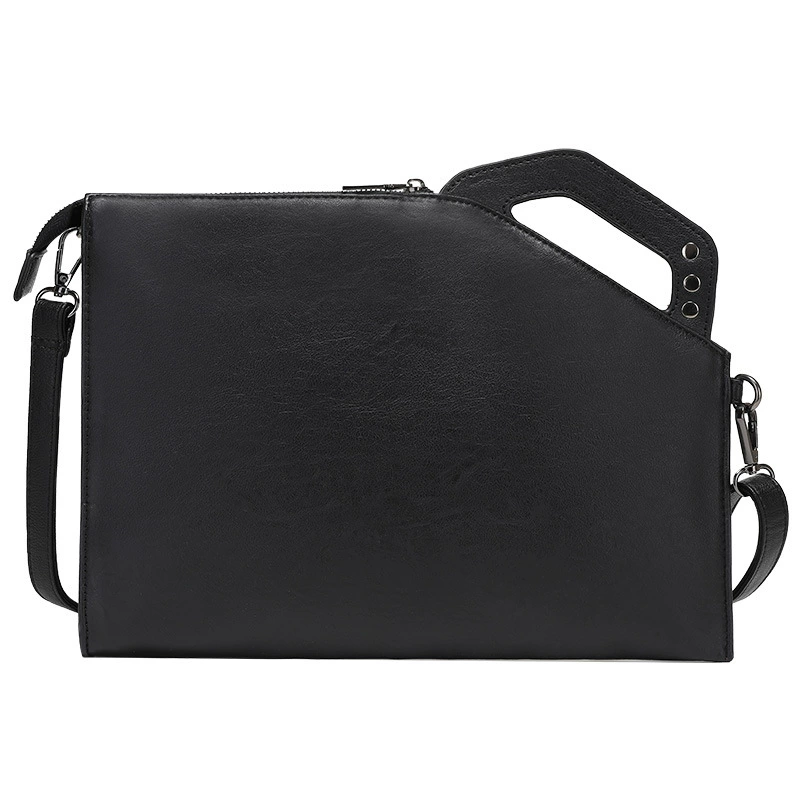 Маленькая clutch-сумка через плечо, корейский панк-стиль, нашивки-акценты, черная, 34,5×2×24,5 см