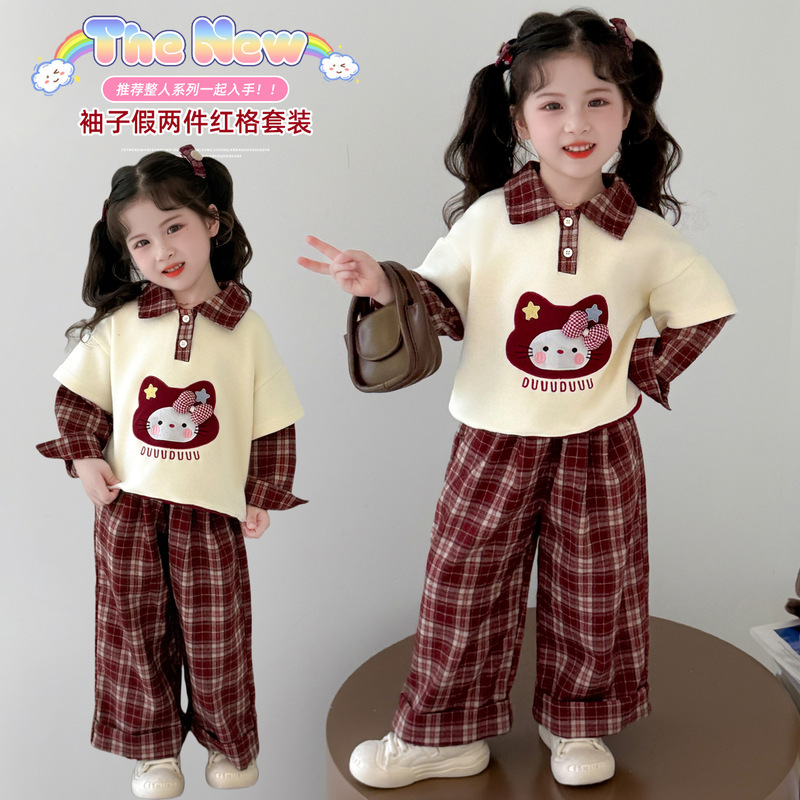 童装中小童女童宝宝POLO领上衣2025新款儿童卫衣春秋季两件套套装|undefined