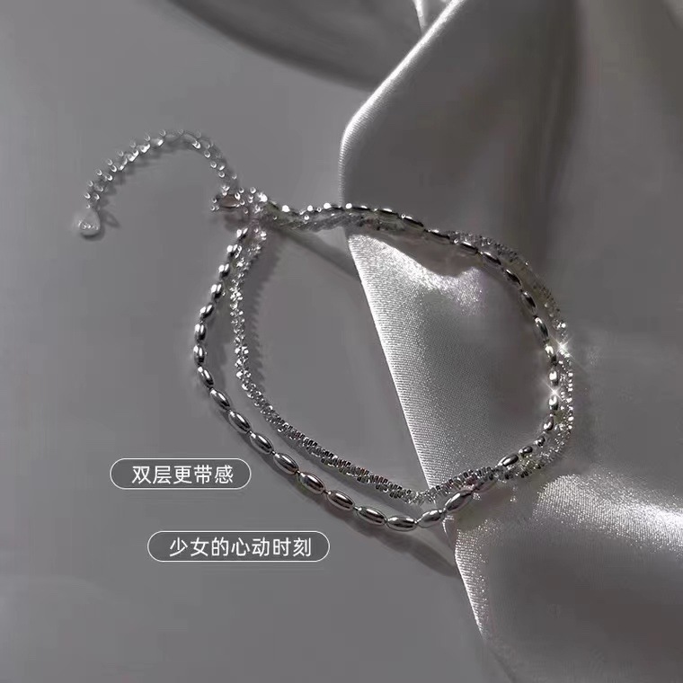925 plata esterlina de doble capa de arroz de granos de tobillo estrella de cielo para mujeres nuevas moda nichos de alta calidad estilo versátil joyería de plata
