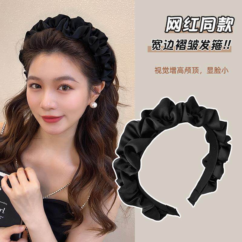 New high-end wide-brimmed high-crown headband for face washing and hair styling, summer black pleated elegant headband for women, wholesale New high-end wide-brimmed high-crown headband for face washing and hair styling, summer black pleated elegant headband for women, wholesale