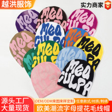 韩版时尚百搭毛线帽秋冬防寒保暖针织帽欧美潮流字母提花帽子跨境