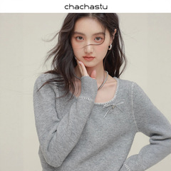 CHACHASTU 早秋慵懒风穿搭针织衫女2025新款春季灰色上衣毛衣外套