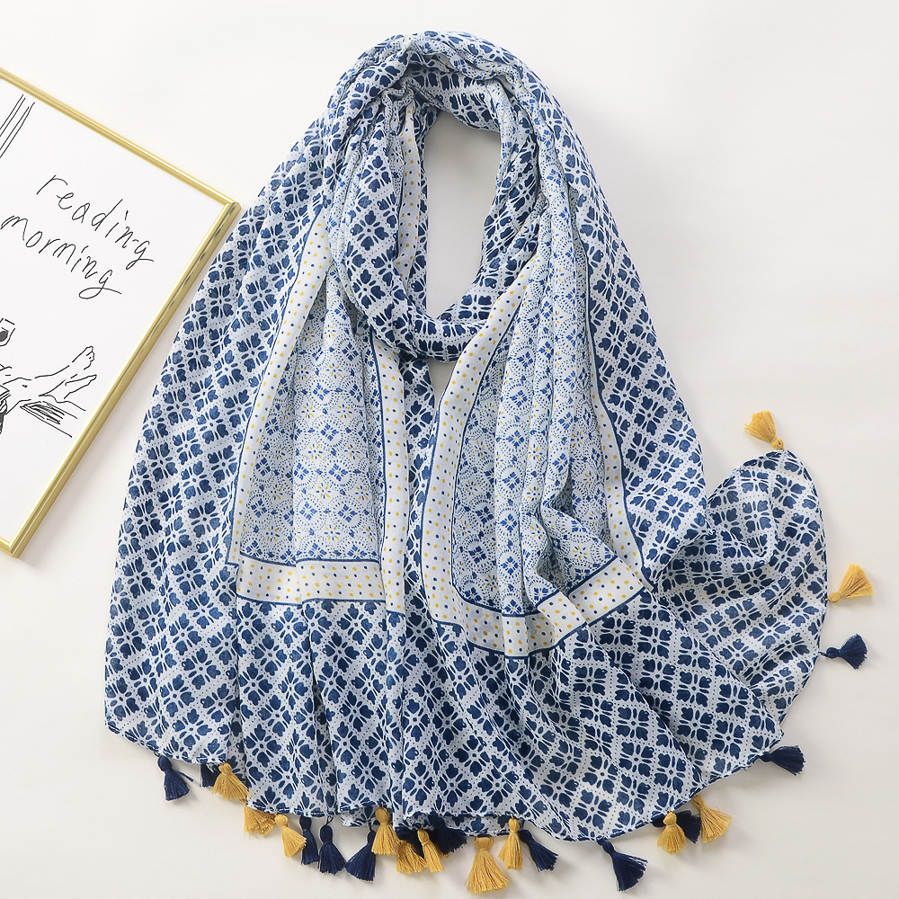 Comercio exterior transfronterizo costura artística Impresión de algodón y lino sensación bufanda de seda versátil bufanda grande viajes protector solar chal Toalla de playa