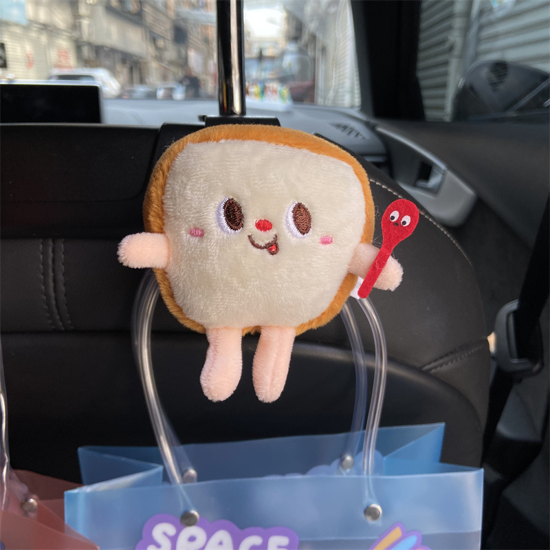 Gancho de automóvil peluche lindo pan hamburguesas perros calientes silla de respaldo asiento de automóvil multifuncional almacenamiento trasero estante de disposición