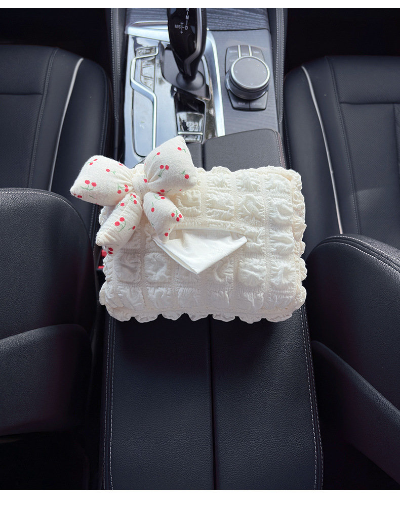 Car-Mounted Tissue Box, Creative and Fresh Style with Bow, Tissue Holder for Car Armrest Box, Car Interior Decoration