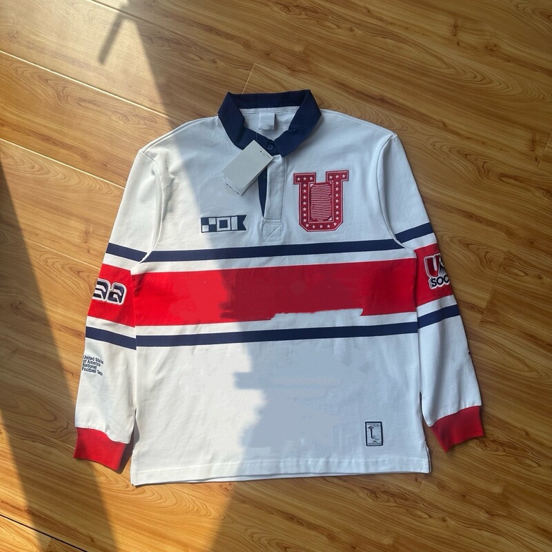 Cross-border wholesale: New men's and women's rugby color-blocked Polo collar pullover long-sleeve sweatshirt jacket in collaboration with the U.S. team